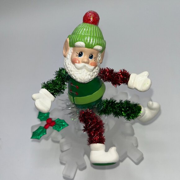 Vintage Ceramic Hand Painted Santa atop a vintage frosted glass snowflake OOAK - Picture 12 of 16